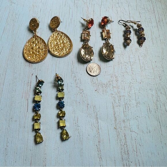 Crystal Dangle Earring Lot 4 Pairs - Picture 1 of 5